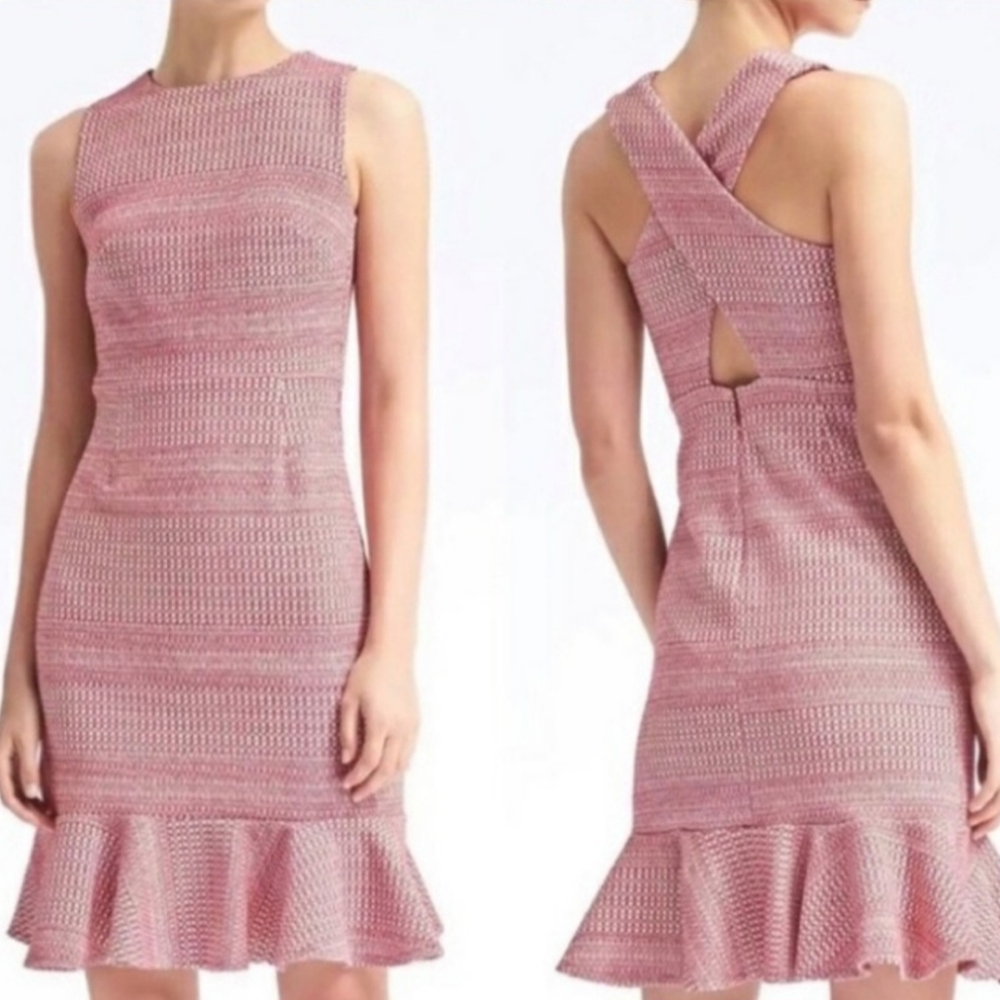 Banana Republic Jacquard Knit Cross-Back Dress With Ruffled Hem Size 16